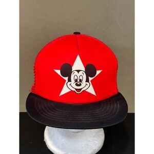 Disney Mickey Mouse Star Trucker Hat Red Black Mesh Snapback Cap Adult OSFM